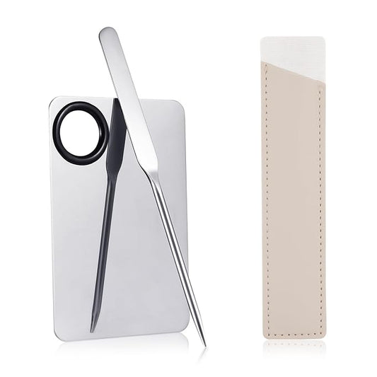 Foundation Spatula, Stainless Steel Makeup Mixing Palette with Makeup Spatula Korean Reusable Cosmetic Spatula Tool for DIY Liquid Foundation Nail Polish Contour Primer