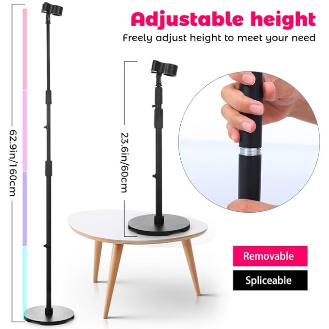 Hands-Free Hair Dryer Stand Holder with Strong Suction Base-63in/160cm Height Adjustable Floor Blower Stand Holder, 180 Degrees Rotatable Larger Clamp Countertop Blow Dryer Stand for Salons or Home Use