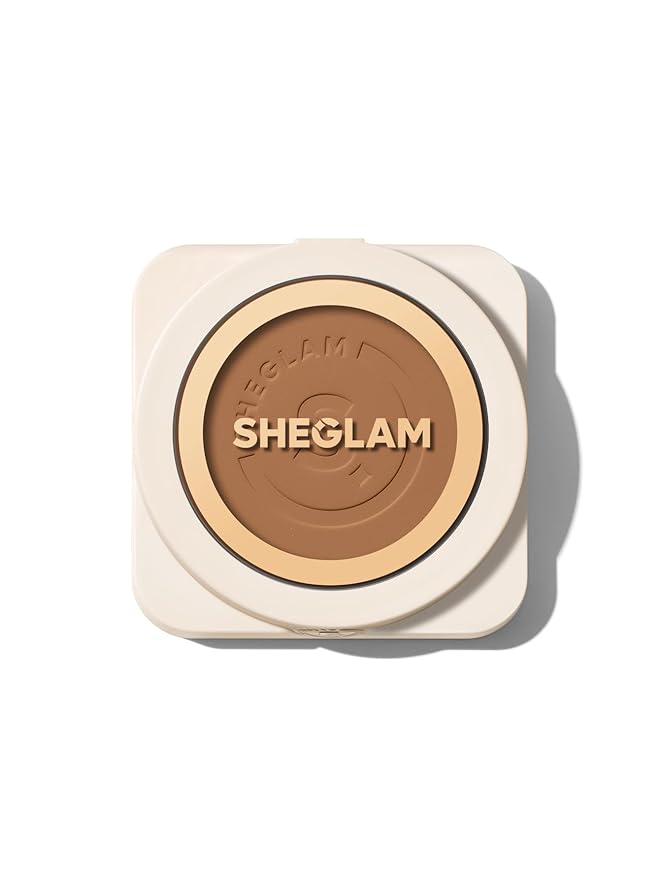 SHEGLAM SKin-Focus Full Coverage Powder Foundation Oil-Control Lightweight Face Pressed Powder Makeup-Chestnut