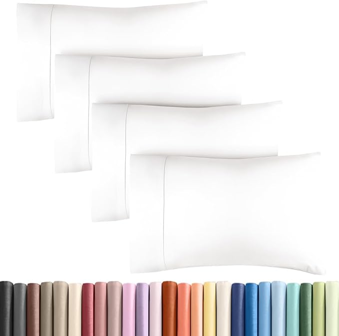 King Pillow Cases - 4 Pack - Super Soft Pillowcase Covers - Envelope Enclosure - Hotel Quality Pillow Protectors - Wrinkle Free, Fade, Shrink & Stain Resistant - Machine Washable - 20" x 40" (White)