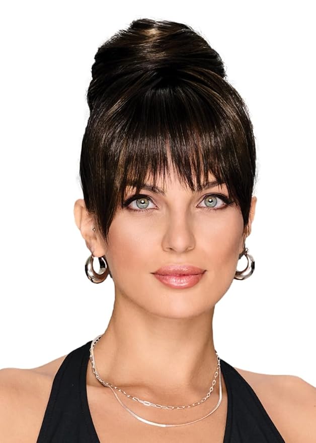 Hairuwear Hairdo Trendy Fringe and Bun Hairpiece With Fashionable Bangs and Side Piece, SS4/10 SS Iced Java