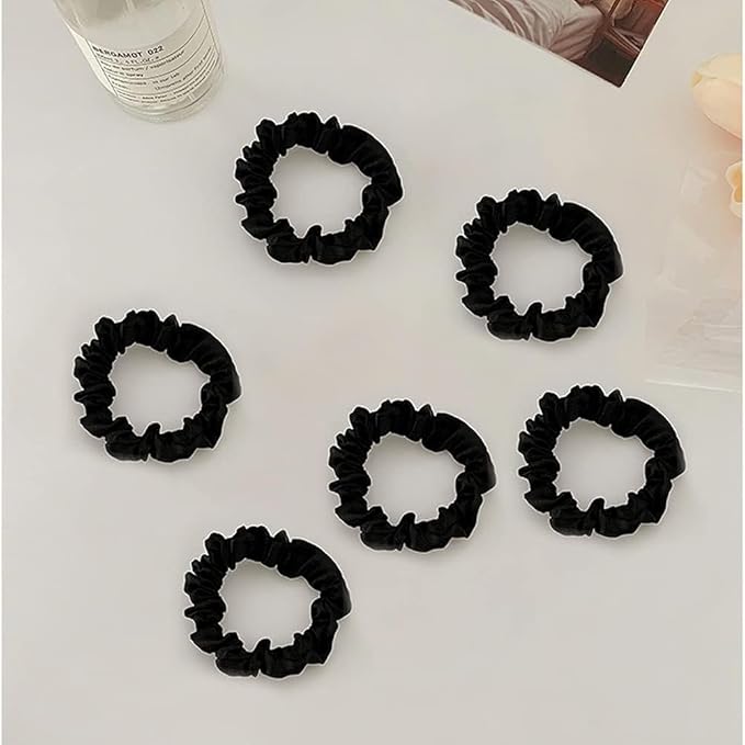 12Pcs Satin Hair Scrunchies, Black Scrunchies Hair Ties Elastic Hair Bands Ponytail Holder Hair Accessories Valentines Day Gifts for Wife