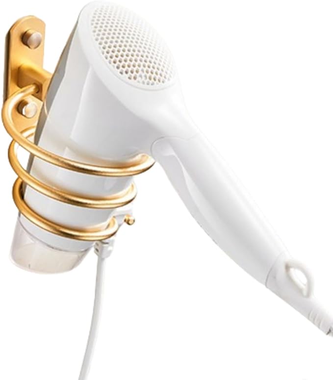 YWHWXB Hair Dryer Holder,Wall Mounted Spiral Hair Dryer Shelf,Bathroom Stainless Steel Hair Dryer Bracket,Self-Adhesive Hair Dryer Storage Rack (Gold)