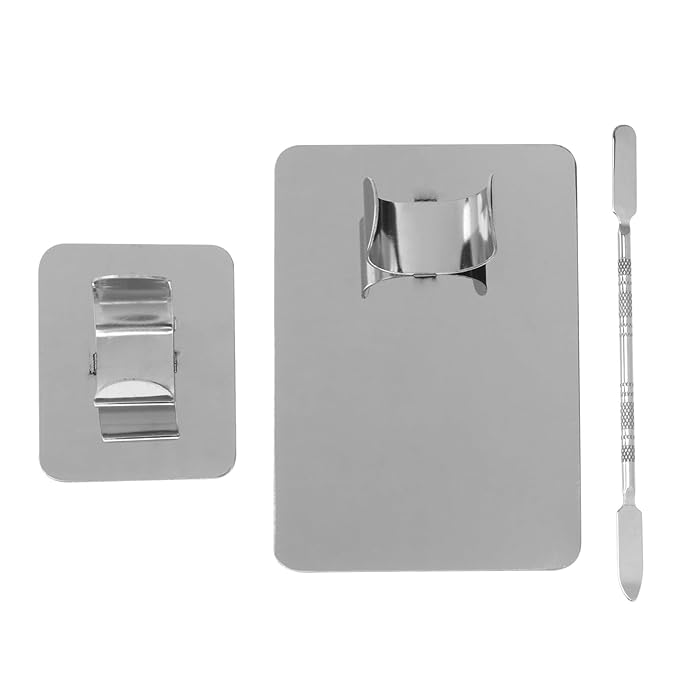 Stainless Steel Cosmetic Mixing Makeup Palette with Makeup Spatula Cosmetic Makeup Palette with Rings Holder Foundation Palette Makeup Art Tool For Nail Art,Makeup 3pcs Set