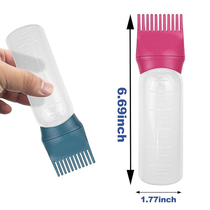ELANE 4 Pcs Root Comb Applicator Bottle, 6oz, Hair Oil Applicator Bottle for Hair, Salon, Travel, Camping (Red+Green)