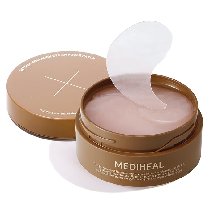 Mediheal Retinol Collagen Under Eye Patches - Korean Hydrogel Eye Pads (60 patches) with 95% Retinol & 5 Micro Collagen. Nourishing & Non Irritating Eye Gel Mask. Sealing Cap & Spatula Included.