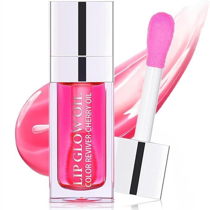 Plumping Lip Oil, Moisturizing Lip Glow Oil, Long Lasting Nourishing Lip Gloss Lip Balm, Non-sticky Transparent Toot Lip Oil Tinted for Lip Care and Dry Lip - Raspberry