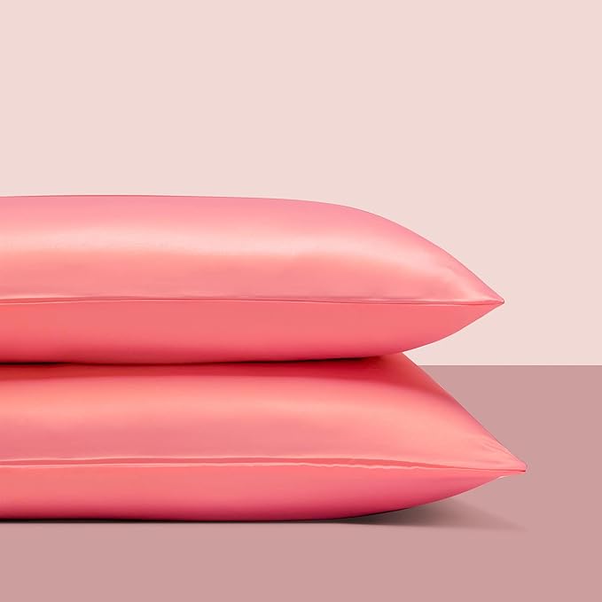 NTBAY Zippered Satin Pillow Cases for Hair and Skin, Luxury Queen Hidden Zipper Pillowcases Set of 2, 20x30 Inches, Coral Pink