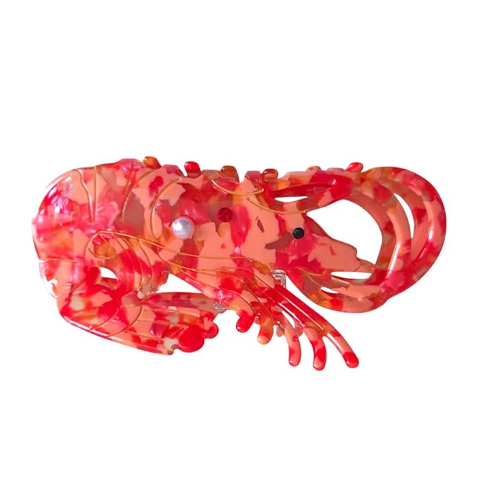 Novelty Shrimp Hair Clips,Cute Acetate Hair Clip,Big Claw Clips for Women,Red