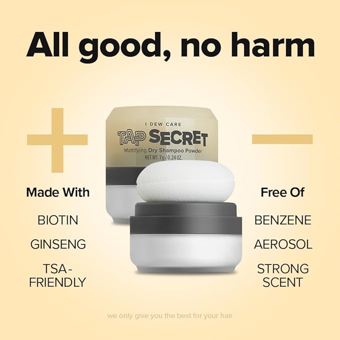 I DEW CARE Tap Secret Dry Shampoo Powder with Biotin - Tap Secret Original | Strengthening & Volumizing, Refillable, Travel size, Non-aerosol, Brunette, Korean Ginseng, Stocking Stuffers, 0.24 Oz