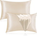 Silk Pillowcase for Hair and Skin, 2 Pack 100% Mulberry Silk Pillowcase 25 Momme, 600 Thread Count, Both Side Pure Silk Pillow Cover with Hidden Zipper (Beige, Queen 20''×30'')