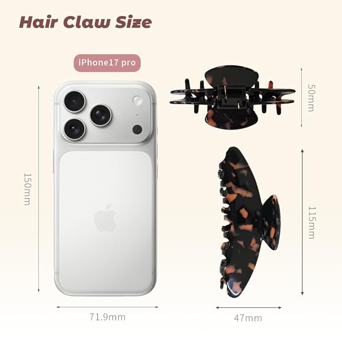 French Hair Claw Clips for Women Grils,4 Inch Strong Hold No Slip Grip Accessories Acetate Material,Not Easily Damaged,Thick or Thin Hair (Red & Black)