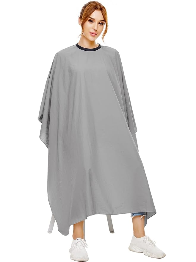 Hair Cutting Cape for Adults-Nylon Waterproof Large Salon Capes for Hair Stylit-Grey Barber Cape-with Adjustable Snap Closure-56 x 64inch Hair Color Cape - Professional Hairstylist & Home Use