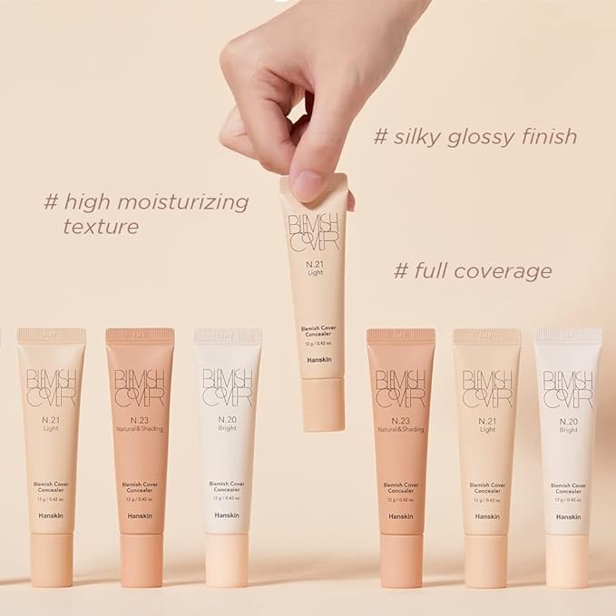 Hanskin New Blemish Cover Full Coverage Concealer, Semi Matte Creamy Formula, Flawless Finish, Korean Cosmetic [Light/12g]