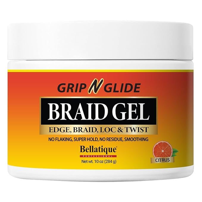 GRIP N GLIDE Braiding Gel Maximum Hold for LOC & Twist - No Flaking, No Whitening, Fast Drying, High Shine, Cool & Refreshing, Long Lasting Hold (10 oz)