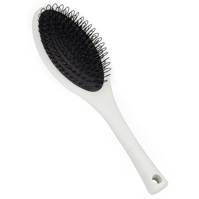 The Hair Shop Beige Loop Brush - Salon Professional Grade with Ergonomic Design - Safe Detangler Tool for 100% Remy Human and Synthetic Hair Extensions and Wigs (Light Grey)