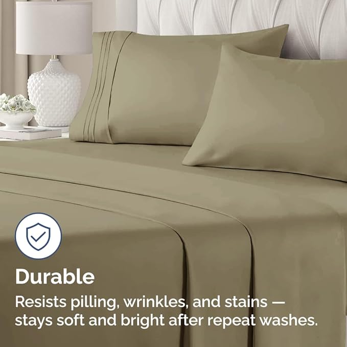 King Pillow Cases Set of 4 - Ultra Soft Hotel Quality Pillowcase Covers - Comfy, Cozy & Wrinkle Free - Shrinkage, Stain and Fade Resistant - Machine Washable Pillow Protectors - 4 Piece Set - Khaki