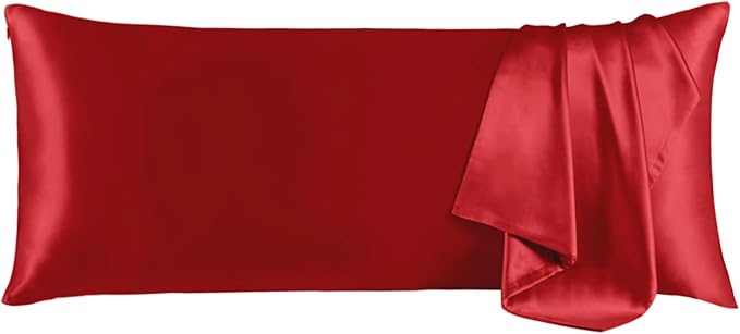 THXSILK Set of 2 Silk Pillowcase for Hair and Skin, 100% Mulberry Silk Bed Pillowcase Ultra-Soft, Hypoallergenic Soft Breathable Silk Pillow Case with Hidden Zipper, Body Size 20"x54", Red