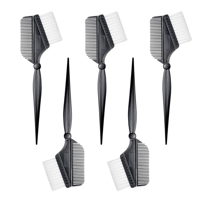 Vibrant Hair Color Brush Set - 5 Pieces, Durable Hair Dyeing Tools, Easy Application, Multi-Size Brushes, Lightweight Design, and Washable Material, Made in Korea
