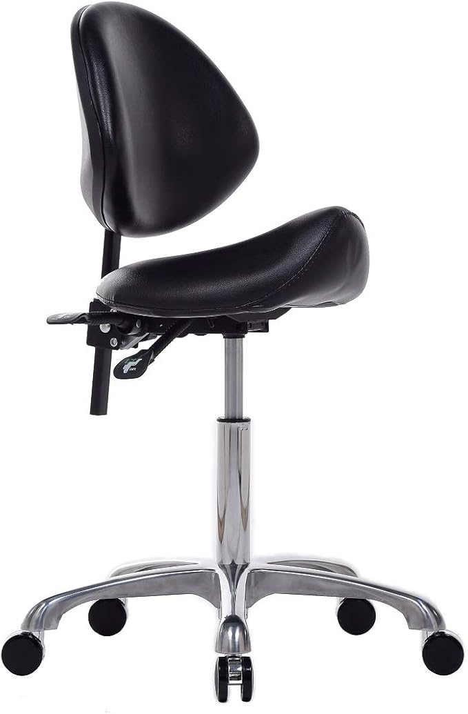Hydraulic Saddle Rolling Adjustable, Heavy-Duty (350 lbs) Stool Chair for Beauty Salon Massage Dental Clinic Home Office Use (Black)