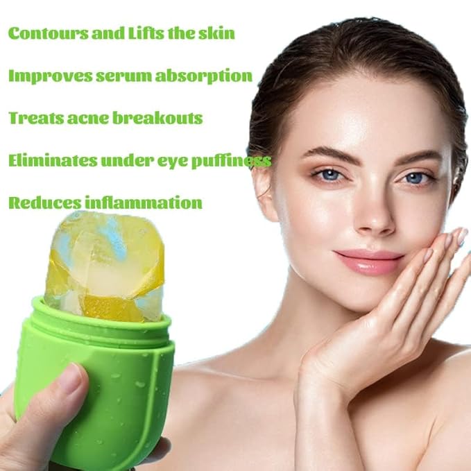 Ice Roller for Face and Eye, Gua Sha Facial Tools ,Puffiness Relief Ice Roller Skin Care ,Ice Facial Cube, Neck Massage, Silicone Ice Mold for Face Beauty,Self Care Gifts for Women (Green)