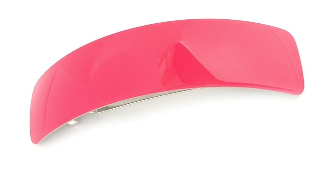 French Amie Curved Pink Large 3 ¾” Handmade Celluloid Automatic Volume Hair Clip Barrette (Pink)