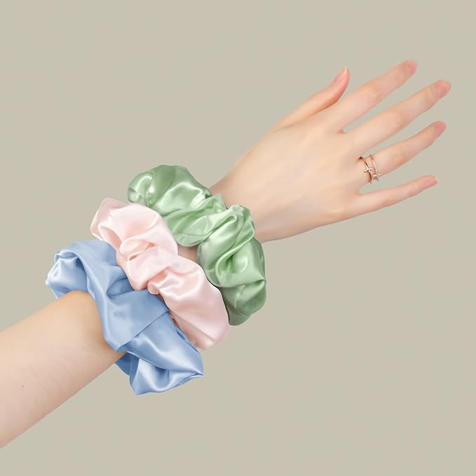 LILYSILK Silk Hair Scrunchies/Ties for Frizz & Breakage Prevention, 100% Mulberry, No Damage, Elastic ponytail Holders, 1Pc, Sky Blue