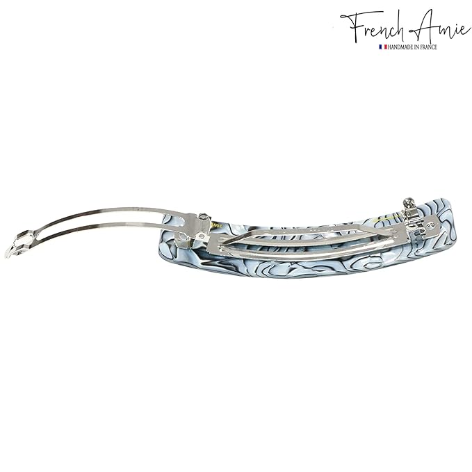 French Amie Long Rectangle Large 4” Gray Magma Handmade Celluloid Automatic Hair Clip Barrette (Gray Magma)