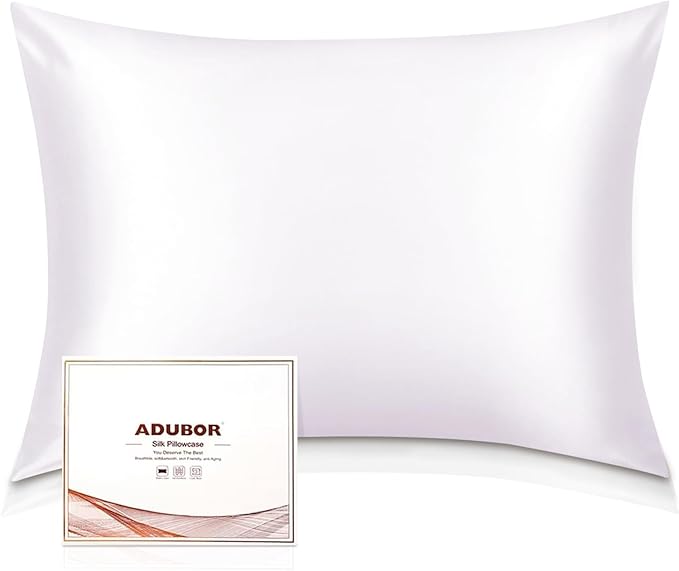 Adubor 100% Silk Pillowcase - Mulberry Silk Pillow Cases, 23 Momme 6A Grade Fibers, Silk Pillow Case for Hair and Skin Health, with Hidden Zipper (Queen 20''x30'', White, 1PC)