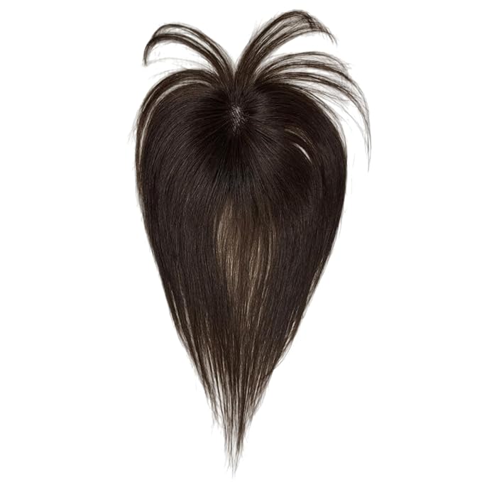 Anemone No Clips Human Hair Topper Piece Fringe Bangs for Women Wrap-Around Magic Paste with Invisible Lace for Natural Hair Loss Coverage (Dark Brown Lace French Bangs)