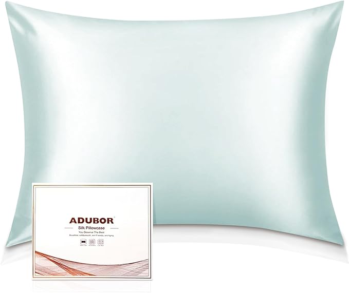 Adubor 100% Silk Pillowcase - Mulberry Silk Pillow Cases, 23 Momme 6A Grade Fibers, Silk Pillow Case for Hair and Skin Health, with Hidden Zipper (King 20''×36'', Light Green, 1PC)