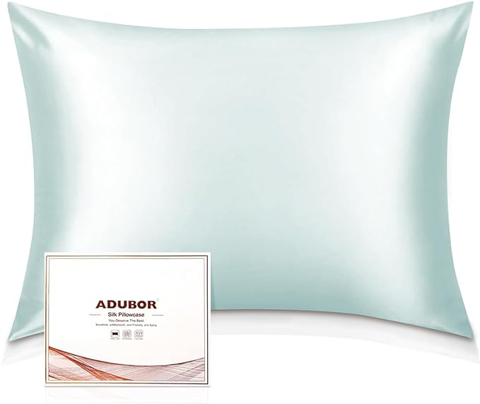 Adubor 100% Silk Pillowcase - Mulberry Silk Pillow Cases, 23 Momme 6A Grade Fibers, Silk Pillow Case for Hair and Skin Health, with Hidden Zipper (Standard 20''×26'', Light Green, 1PC)