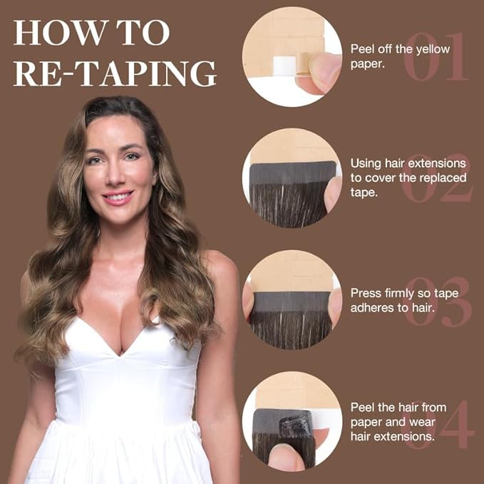 GOO GOO Tape in Hair Extensions Human Hair, 4/26/4 Balayage Chocolate Brown to Honey Blonde, 18inch 25g 10pcs, Skin Weft Seamless Invisible, Silky Straight with Thick Ends, Remy Human Hair