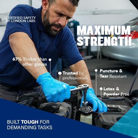 Sky Blue 5 Mil Nitrile Exam Gloves Disposable Latex Free | Medical Rubber Gloves for Doctors, EMT, First Aid Kit, Food Service & Cleaning | Bulk Nitrile for Mechanics (100 CT) - Large