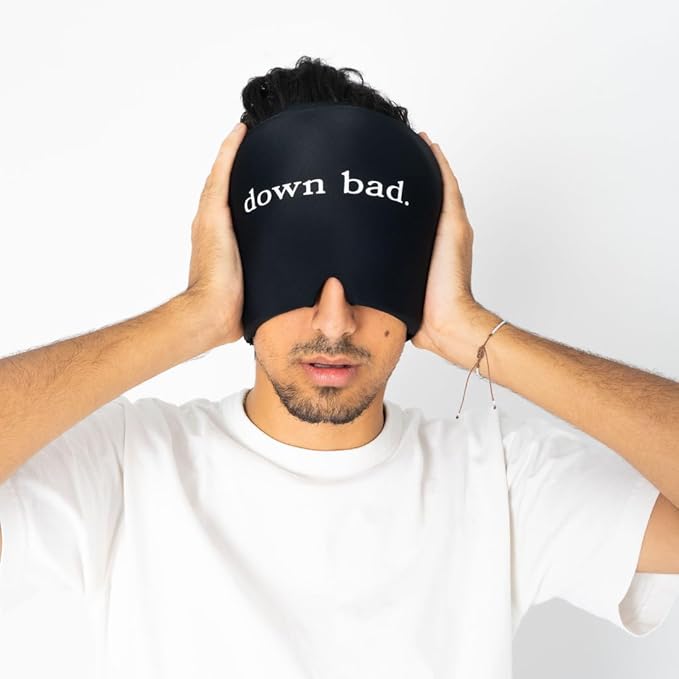 Huggs Migraine Relief Cap - Down Bad - Cooling Gel Head Wrap, Cold Compress Cap for Headache, Stress, & Tension
