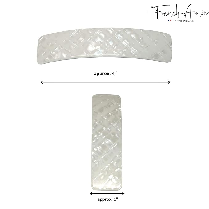French Amie Long Rectangle Large 4” Frost White Handmade Celluloid Automatic Hair Clip Barrette (Frost White)