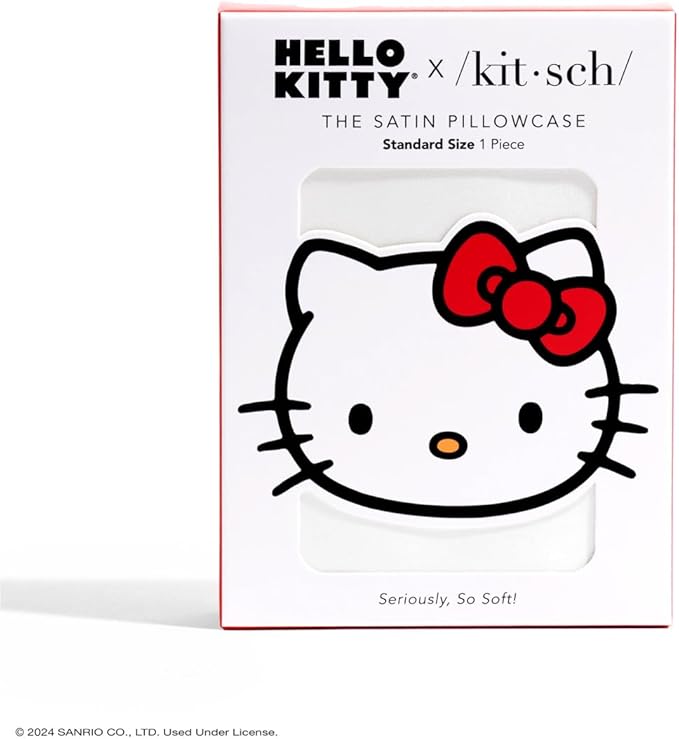Kitsch x Hello Kitty Pillow Case Ivory – Toddler Bed Time Satin Pillowcase with Zipper – Soft Cooling Pillow Cover for Hair & Skin – Better Than Silk Pillowcase – Queen/Standard 19x26