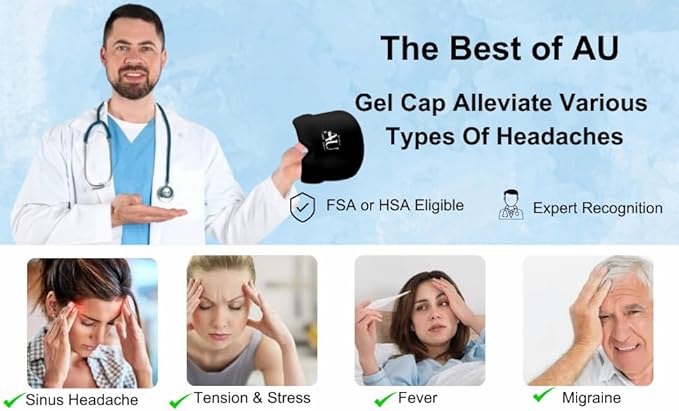 Migraine Relief Cap Ice Headache Hat – Hot & Cold Gel Therapy for Migraines, Tension & Sinus Pressure – 360° Cooling & Heating Headache Ice Pack for Men & Women (Black)