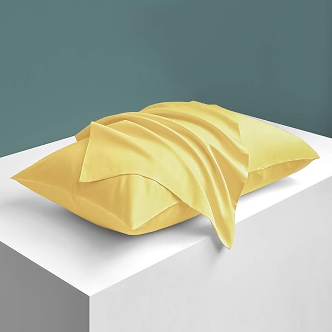 NTBAY Zippered Satin Pillow Cases for Hair and Skin, Luxury Queen Hidden Zipper Pillowcases Set of 2, 20x30 Inches, Yellow
