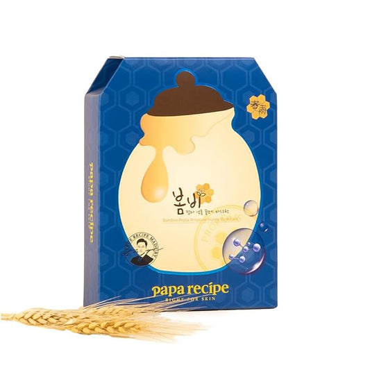 Papa Recipe Bombee Honey Mask Pack 25g * 10 sheets - Sheet Mask, Facial Skin Care, Korean Skin Care, K-Beauty, Ampoule Solidified, For radiant skin (Blue)