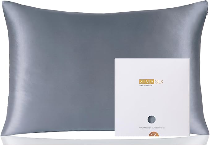ZIMASILK 100% Pure Mulberry Silk Pillowcase for Hair and Skin Health,Soft and Smooth,Both Sides Premium Grade 6A Silk,600 Thread Count,with Hidden Zipper,1pc (Queen 20''x30'',Slate Blue)