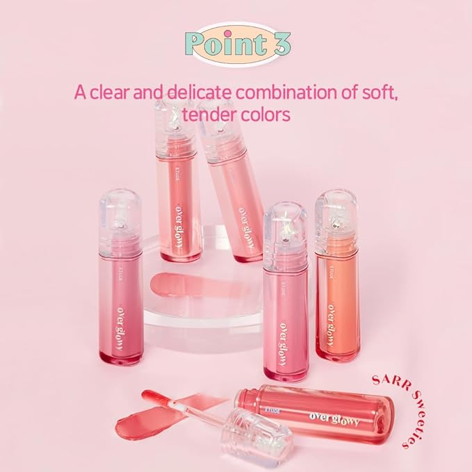 ETUDE Over Glowy Lip Gloss #2 Cotton Candy | Non-Sticky Vegan Lip Tint | Moisturized & Long-lasting Lip Gloss | Daily Tint for Dry Lips, Korean Makeup, K-beauty, Perfect for Gift