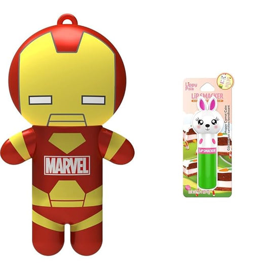 Lip Smacker Marvel Iron Man Keychain Lip Balm & Lippy Pals Bunny Rabbit Carrot Cake Lip Balm Bundle