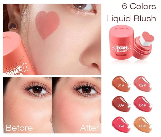 Stamp Liquid Blush Stamp Blush with Heart Shaped Applicator Natural Long Lasting Blush, Light and Airy Makeup for Women (3)