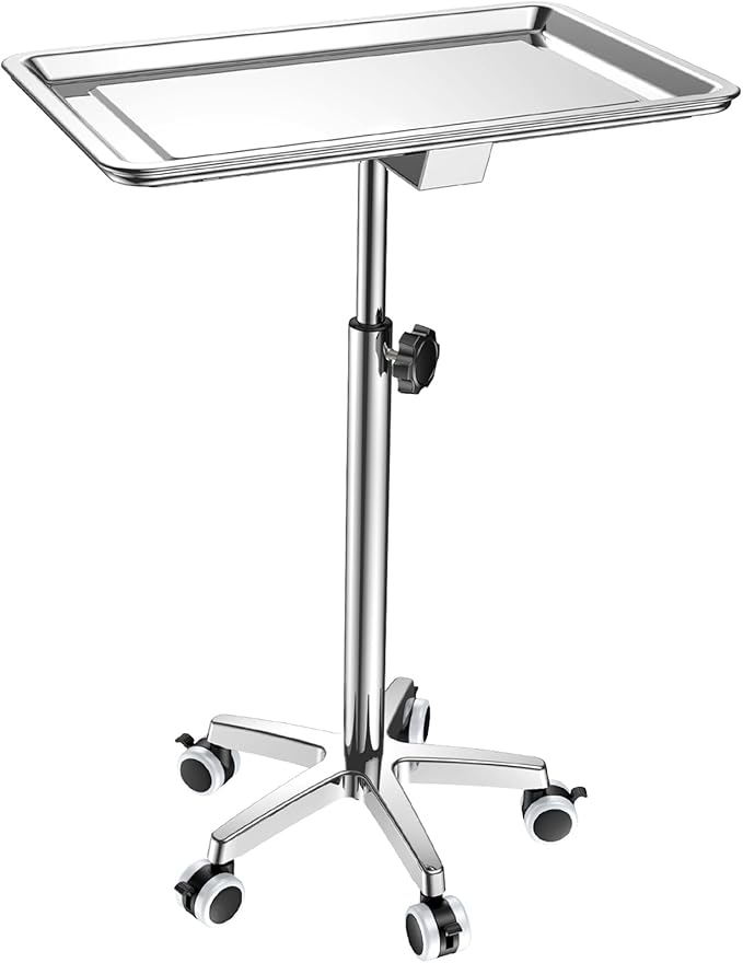 ChoJiah Extra Large Mayo Stand Rolling Salon Tray on Wheels Hairstylist Tray Heavy Duty Tattoo Tray, Ideal Use for for Hair Salon Dental Hairstylist Cart