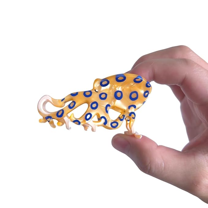 Cute Blue-Ringed Octopus 2.95inch Small Hair Clip,Funny Acetate Claw Clips for Women