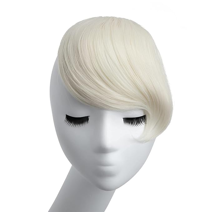 SARLA Platinum Blonde Side Bangs Clip in Hair Extensions Straight Synthetic Hair Bangs for Women