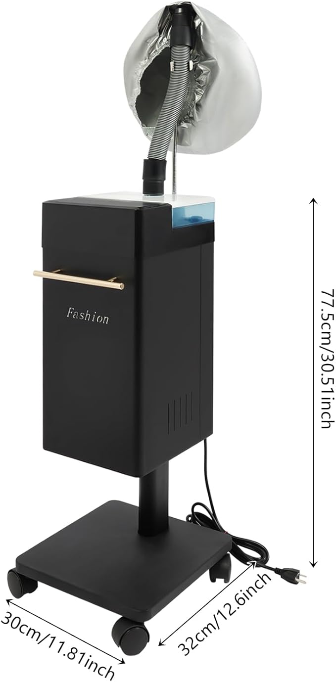 Professional Standing Hair Steamer, Nano Steam Hair Care Machine with Adjustable Time/Temp, Multifunctional Hair Care Equipment with Wheels for Salon & Home Use (Black)