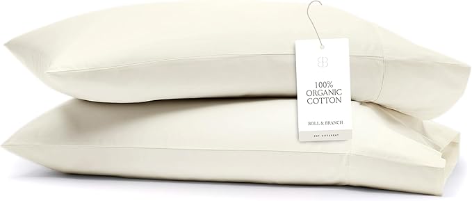 Boll & Branch Signature Hemmed Pillowcase Set - King, Cream - Luxury 100% Organic Cotton - Buttery Soft and Breathable - Softer with Every Wash - 2 Pillowcases Included