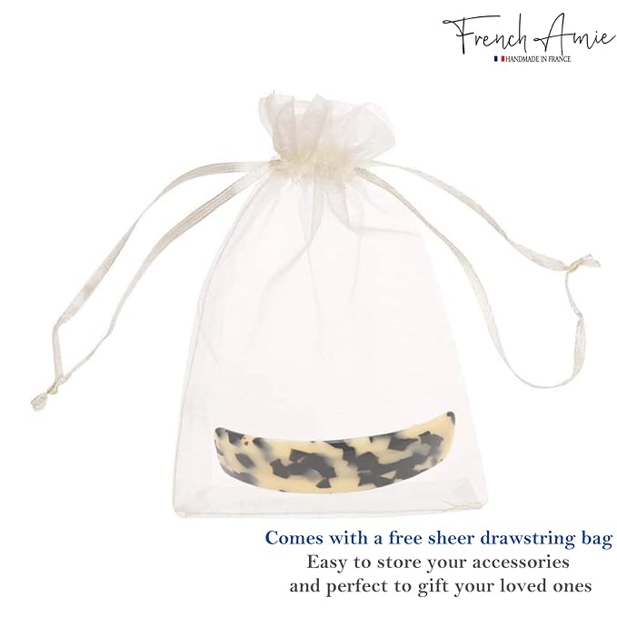 French Amie White Tokyo Handmade Curved Strong Grip Celluloid Automatic Volume Hair Clip Barrette (White Tokyo)